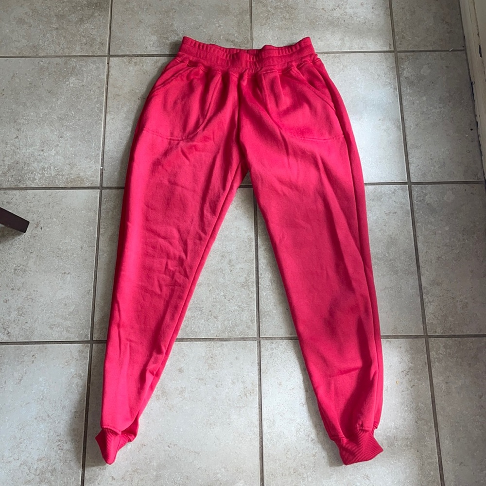 Red medium size joggers.